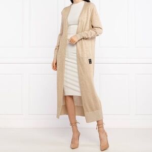 $160 Armani Exchange Gold Metallic Maxi Knit Open Cardigan Duster Merino Blend M